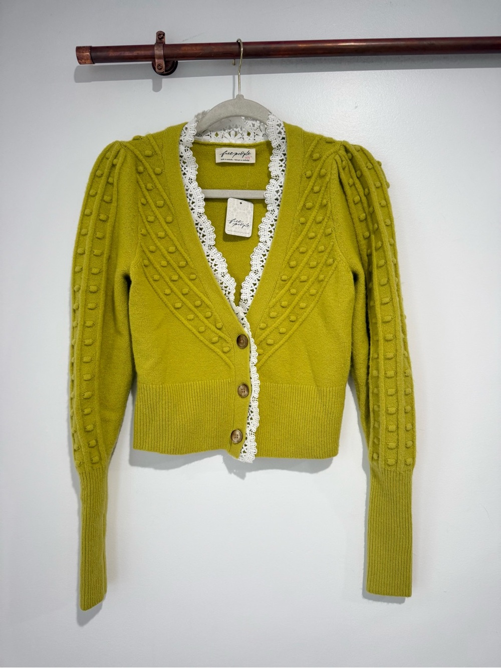 Free People Lace SoftSpun Long Sleeve Cardigan Green - Picture 3 of 6